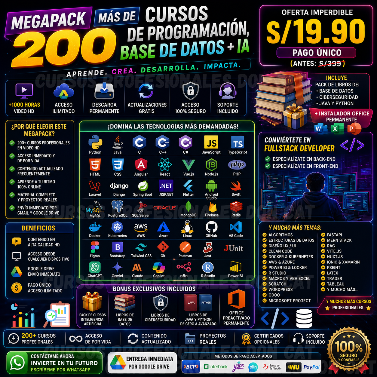 MEGAPACK 200 CURSOS DE PROGRAMACIÓN + BASE DE DATOS + IA